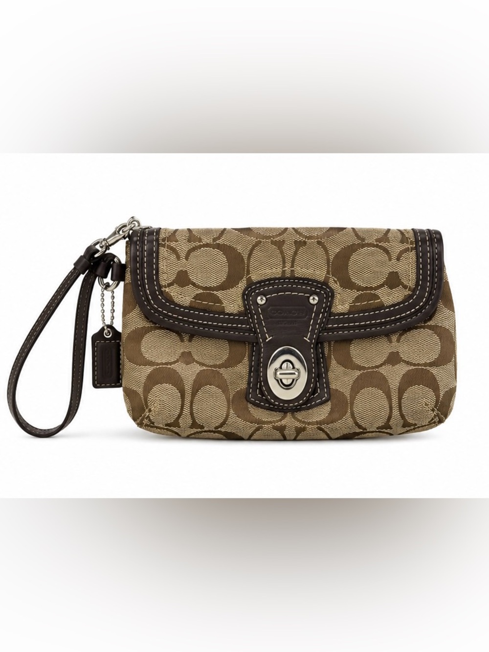 Vintage Coach Legacy Signature Turnlock Wristlet Y2K Khaki Brown